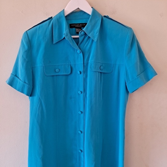 August Silk Blue Collar S/S Silk Button Down Dress - Picture 2 of 9